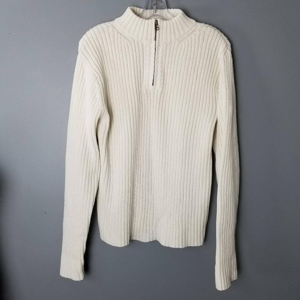 Eddie Bauer Womens Ribbed Mock Neck 1/4 Zip Sweater Size Large Ivory Cotton NWT - Picture 2 of 8